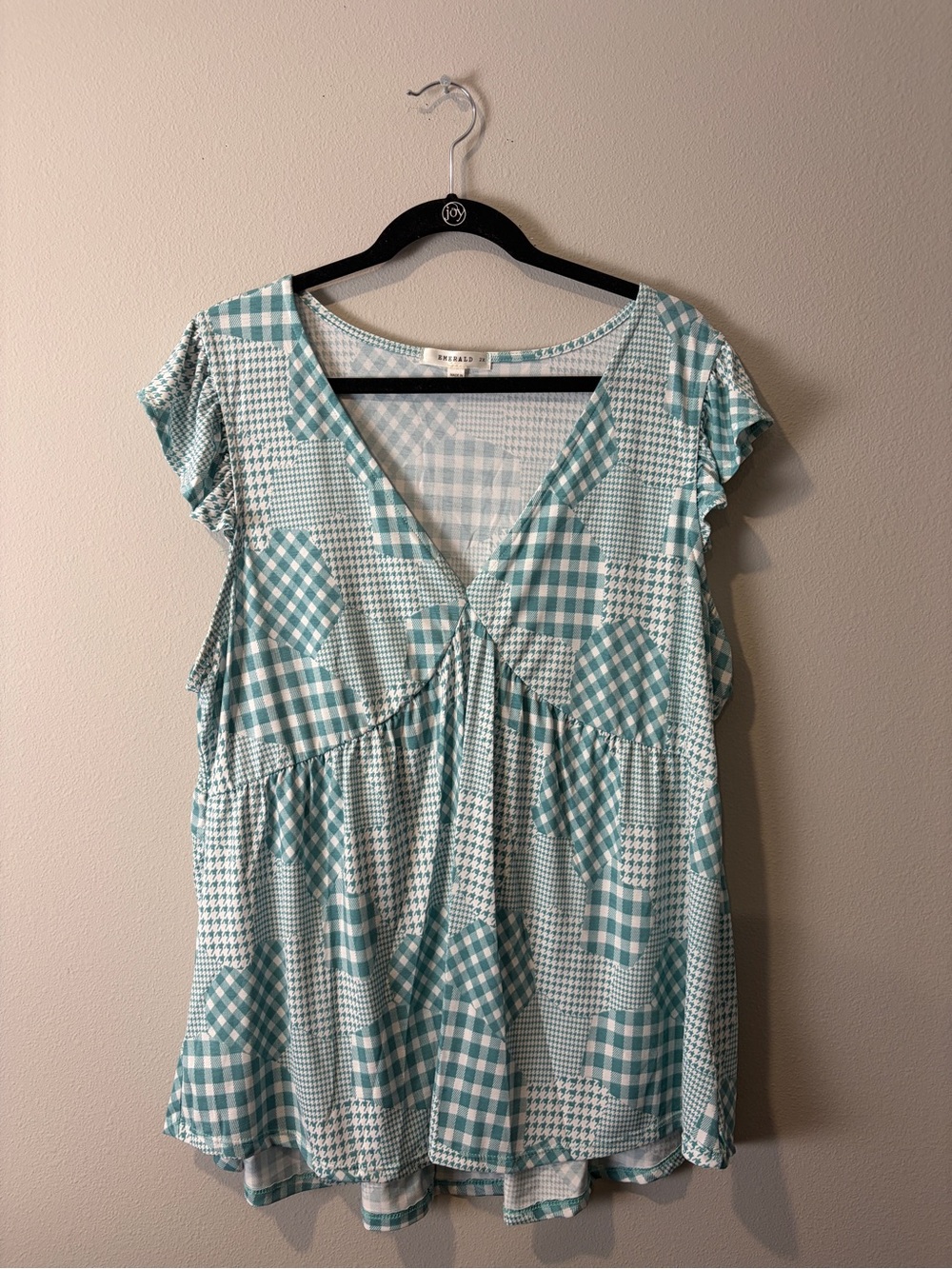 EMERALD Patchwork Print Babydoll Top Size 2X
